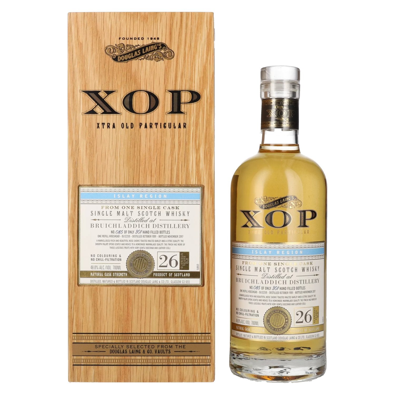 Douglas Laing XOP Bruichladdich 26 Years Old Single Cask Malt 1991 48% vol. 0,7l dans une caisse en bois