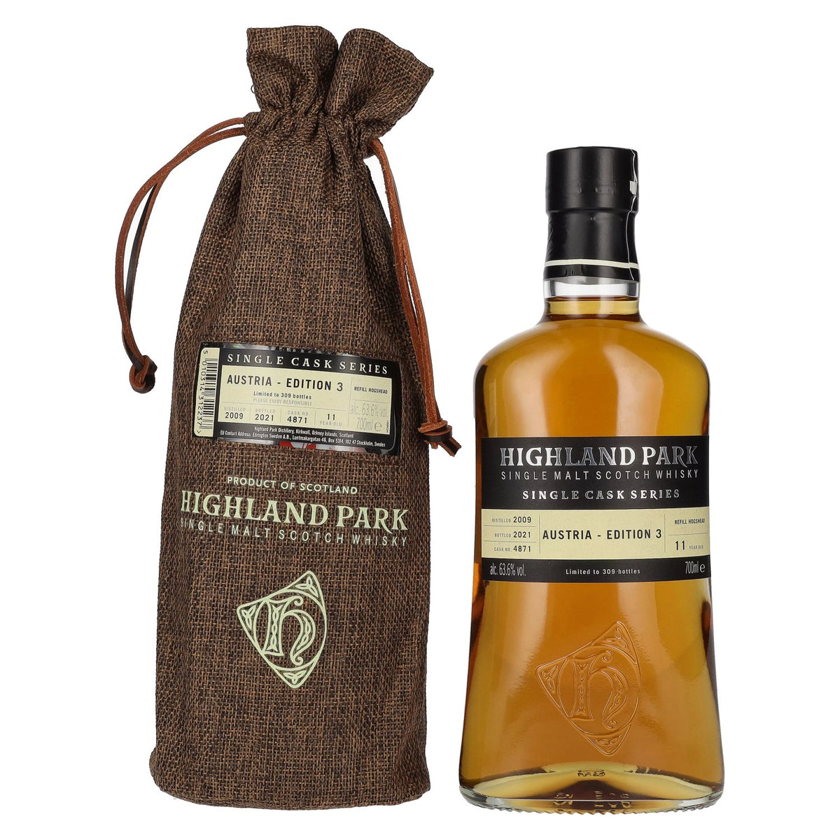 Highland Park 11 Years Old AUSTRIA - EDITION 3 2009 63,6% vol. 0,7l dans un sac en lin