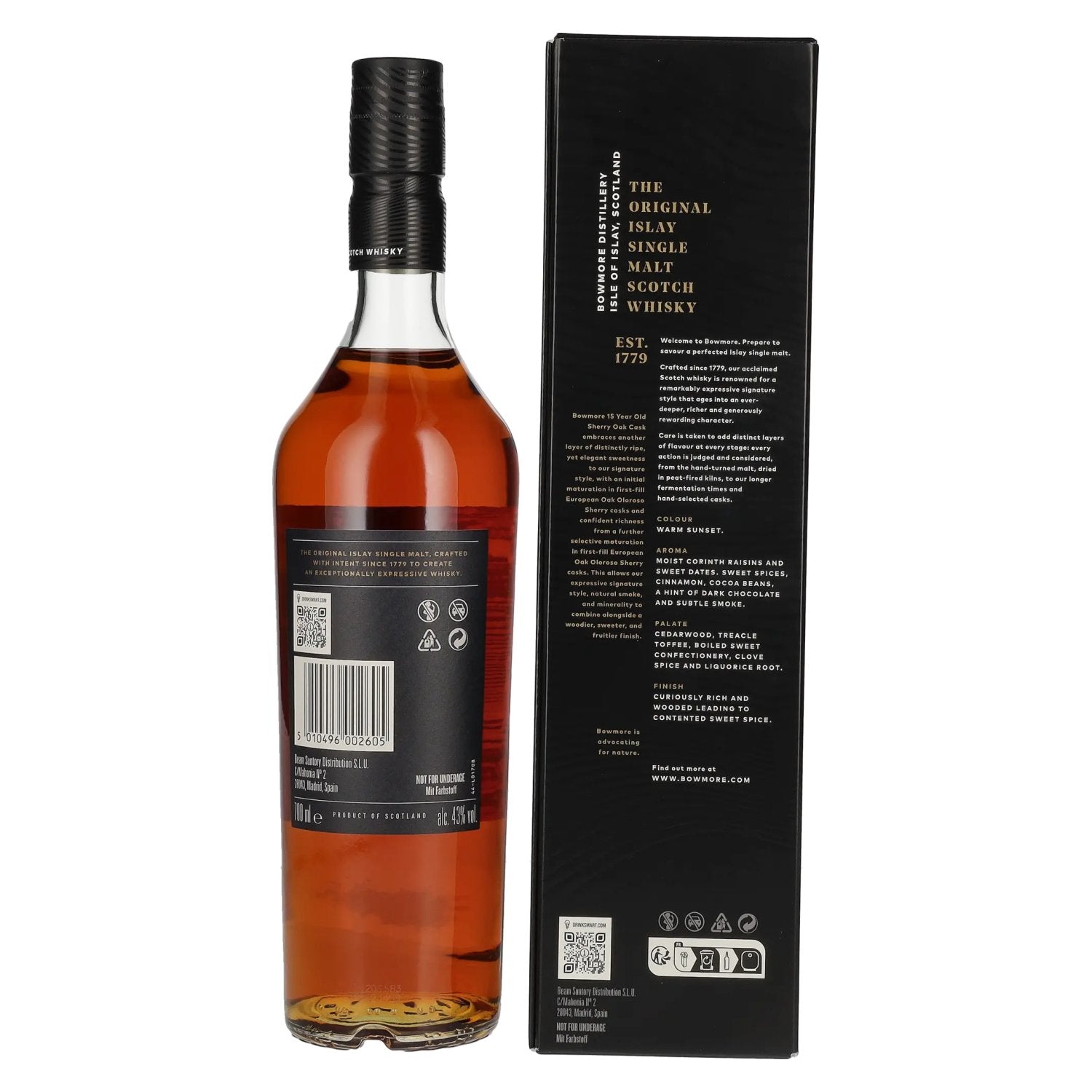 Bowmore 15 Years Old Sherry Oak Cask Islay Single Malt 43% Vol. 0,7l in Geschenkbox