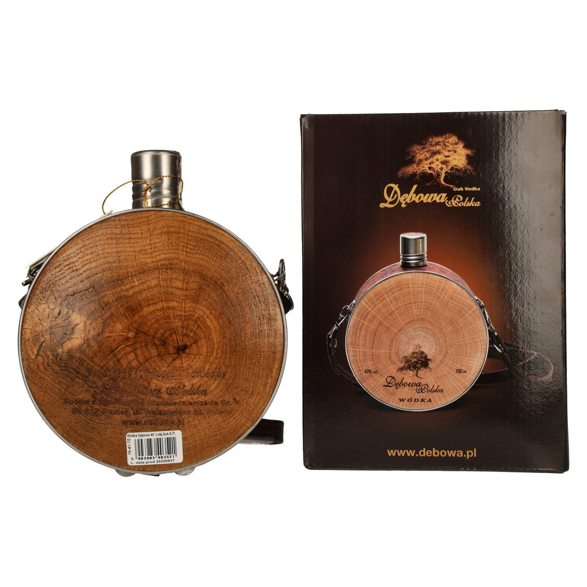 Vodka Debowa, bouteille de chasse avec lanière en cuir, 40 % vol., 0,7 l