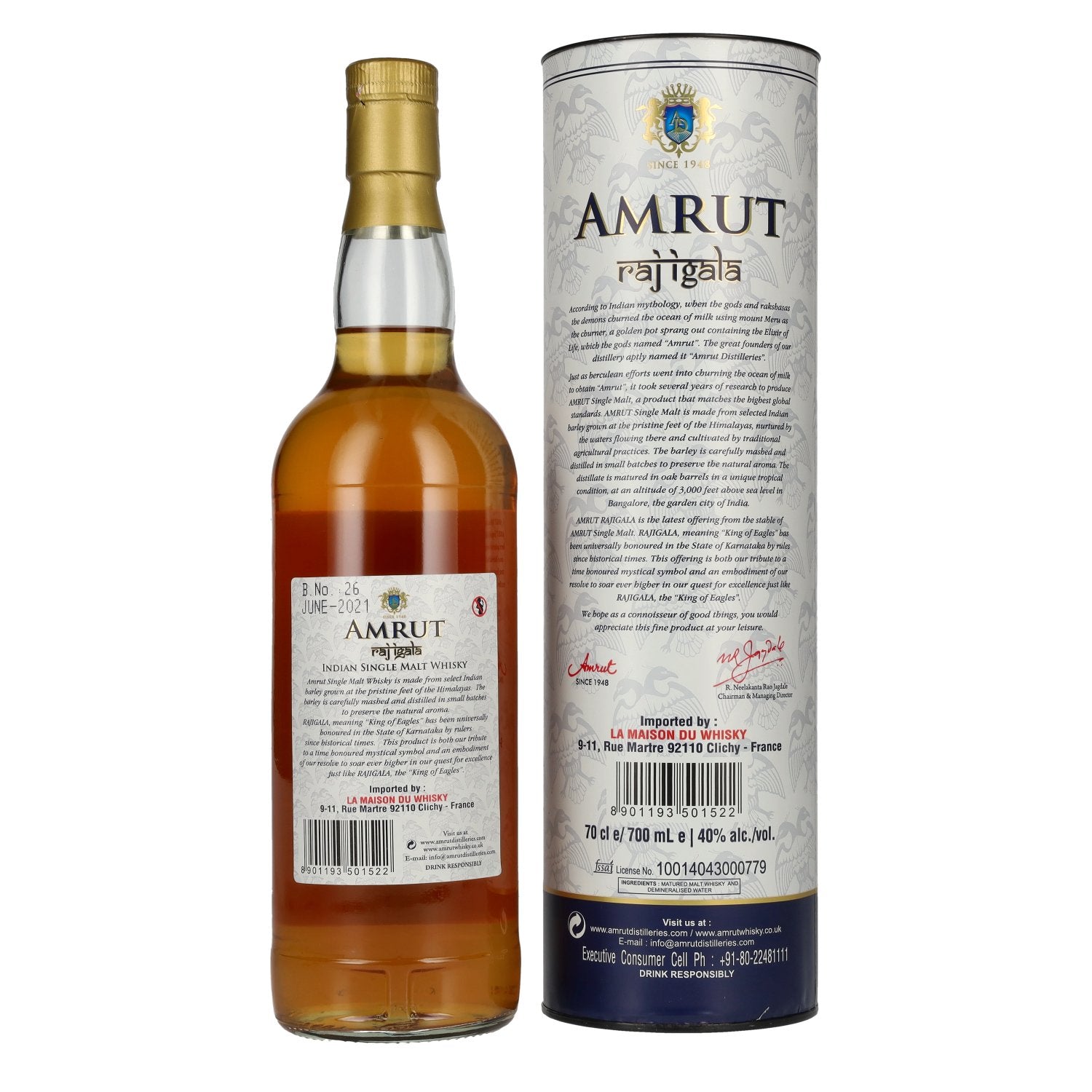 Amrut RAJ IGALA Indian Single Malt Whisky 40% vol. 0,7l en boîte cadeau