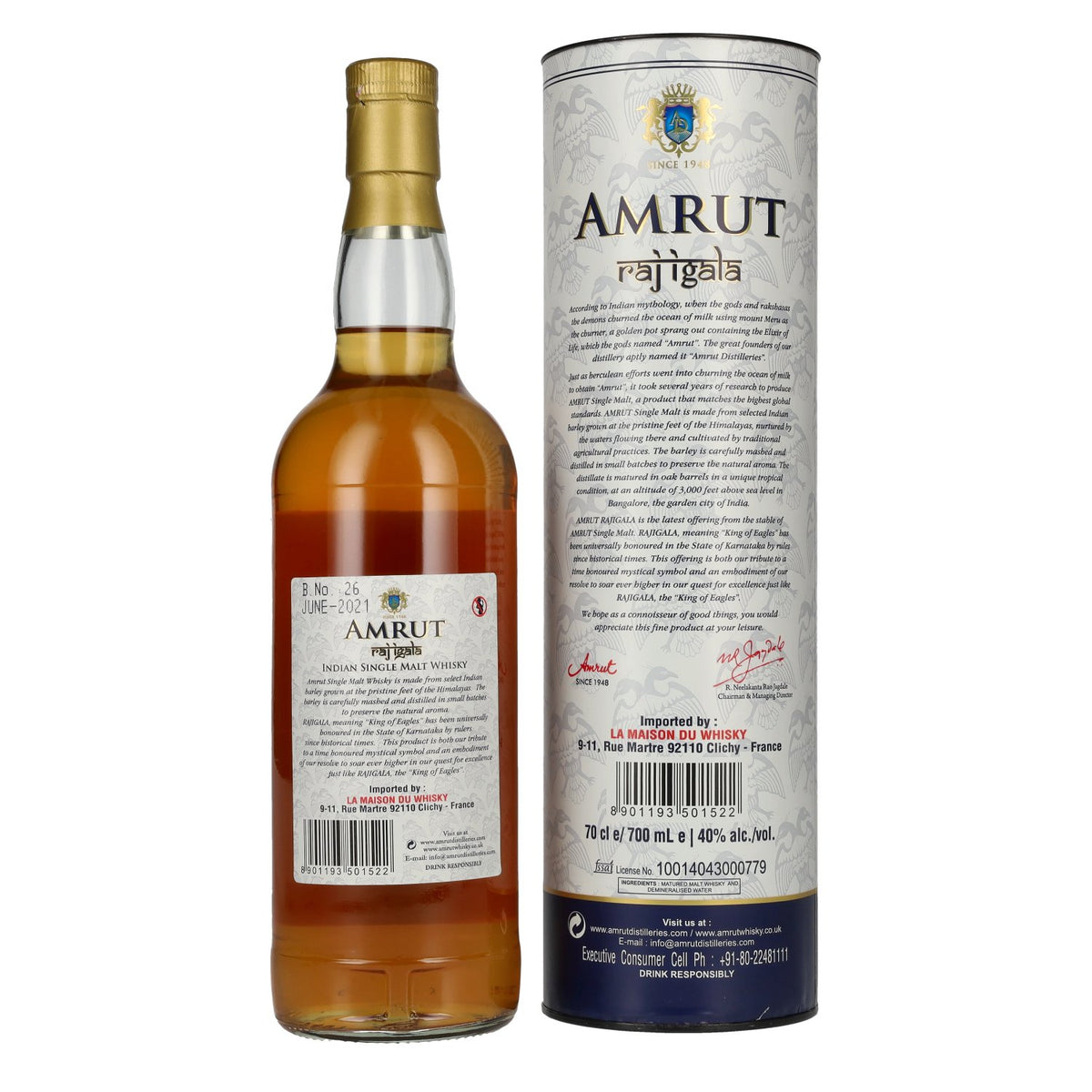 Amrut RAJ IGALA Indian Single Malt Whisky 40% Vol. 0,7l in gift box
