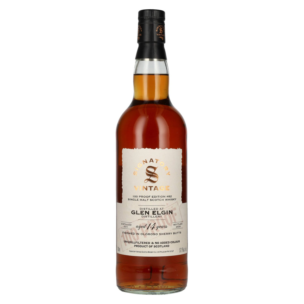 Signatory Vintage 100 Proof Edition Glen Elgin 14 ans d'âge Single Malt n° 82 2011 57,1 % vol. 0,7 l