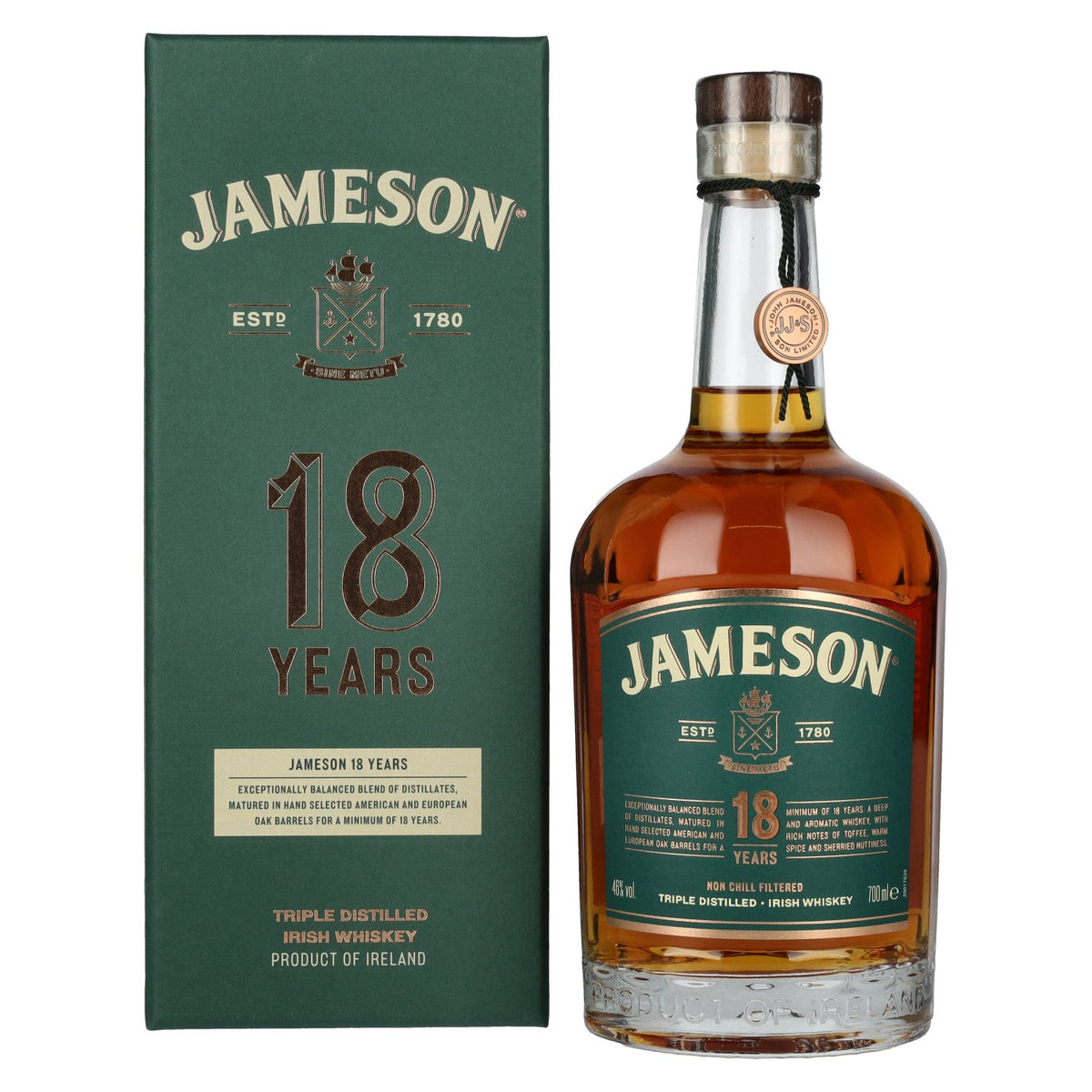 Jameson Whiskey 18 Years Old Triple Distilled Irish Whiskey 46% Vol. 0,7l en coffret cadeau