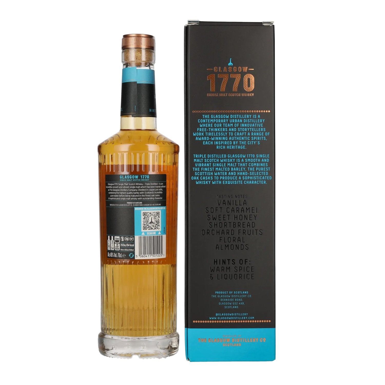 Glasgow 1770 TRIPLE DISTILLED Smooth &amp; Vibrant 46% vol. 0,7l en boîte cadeau