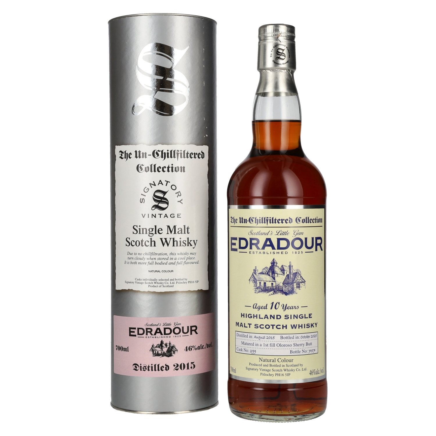 Signatory Vintage Edradour 10 Years Old The Un-Chillfiltered 2015 46% Vol. 0,7l en boîte cadeau