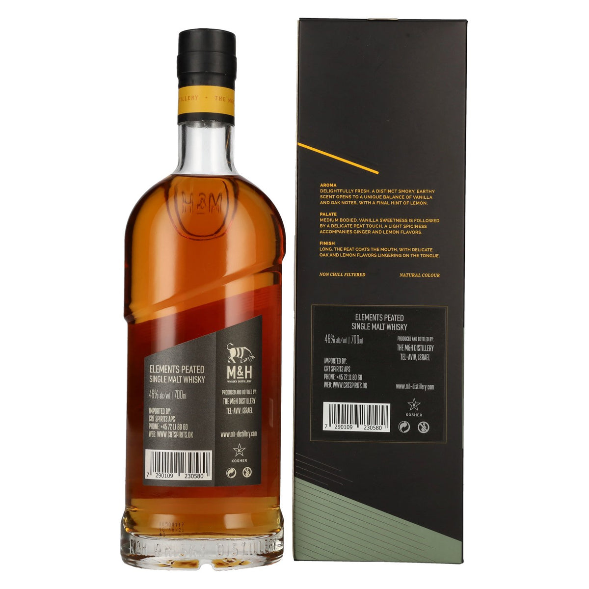 M&H ELEMENTS Peated Single Malt Whisky 46% Vol. 0,7l in Geschenkbox