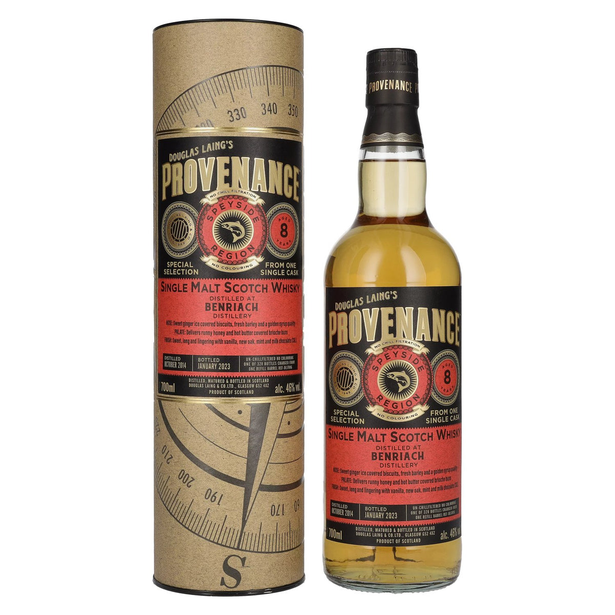 Douglas Laing PROVENANCE Benriach 8 Years Old Single Cask Malt 2014 46% Vol. 0,7l en boîte cadeau