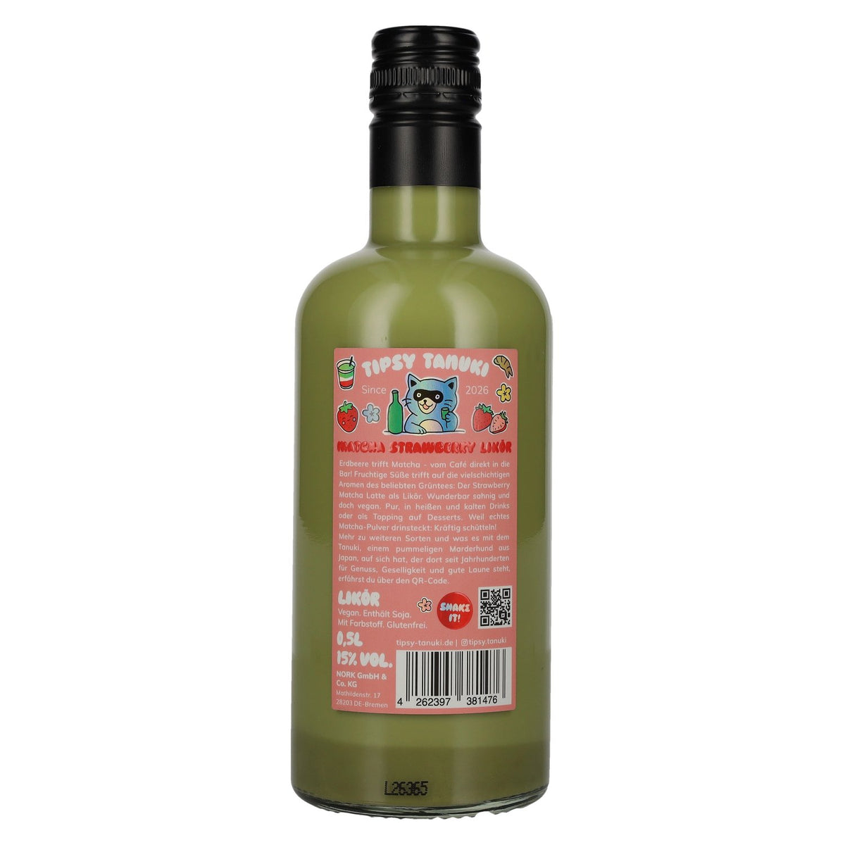 Liqueur Tipsy Tanuki au matcha et à la fraise, 15 % vol., 0,5 l