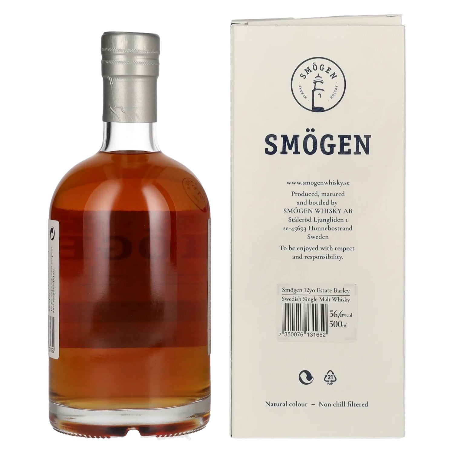 SMÖGEN 12 Years Old Distillery Estate Barley Swedish Single Malt Whisky 56,6% Vol. 0,5l en coffret cadeau