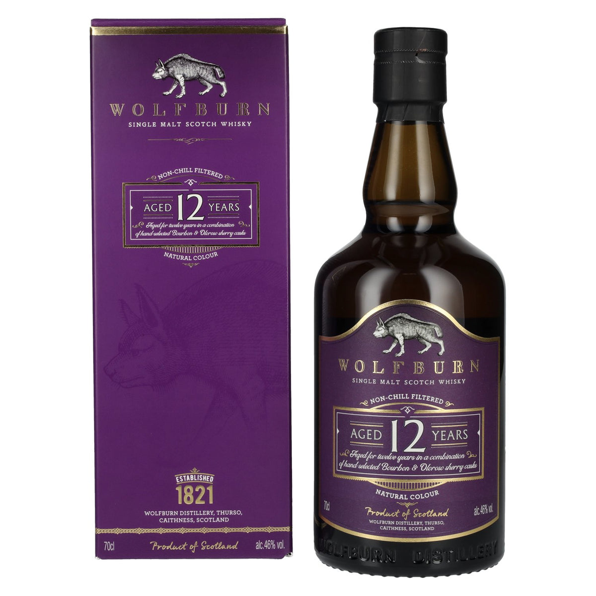Whisky single malt écossais Wolfburn 12 ans d'âge, 46 % vol., 0,7 l, dans un coffret cadeau