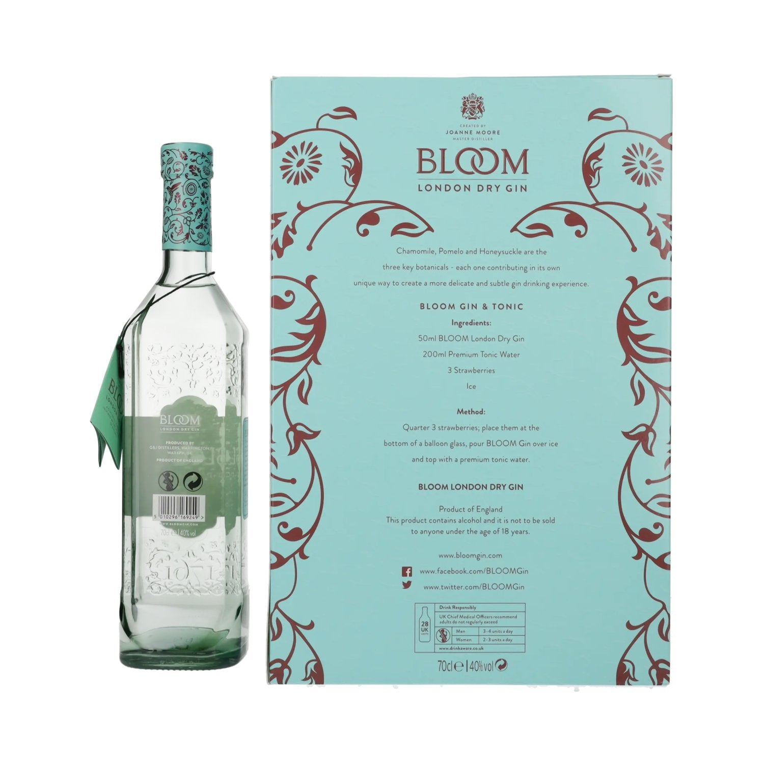 Bloom London Dry Gin 40% Vol. 0.7l in gift box with glass