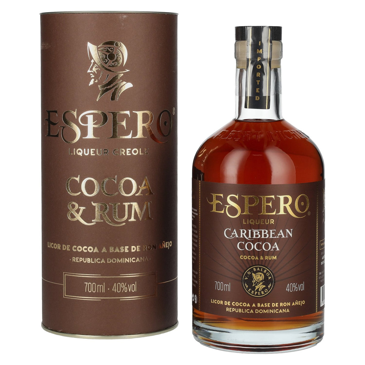 Ron Espero Caribbean Cocoa &amp; Rum Liqueur 40% Vol. 0,7l in gift box