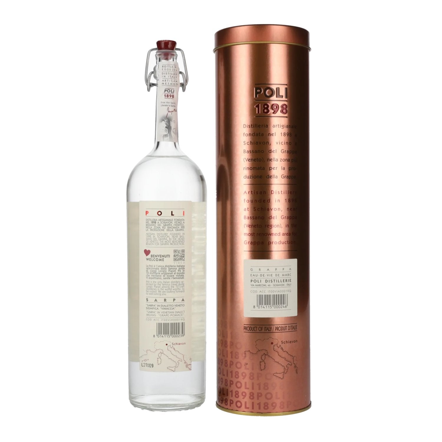 Poli Grappa Sarpa di Poli 40% vol. 0,7l en Tinbox