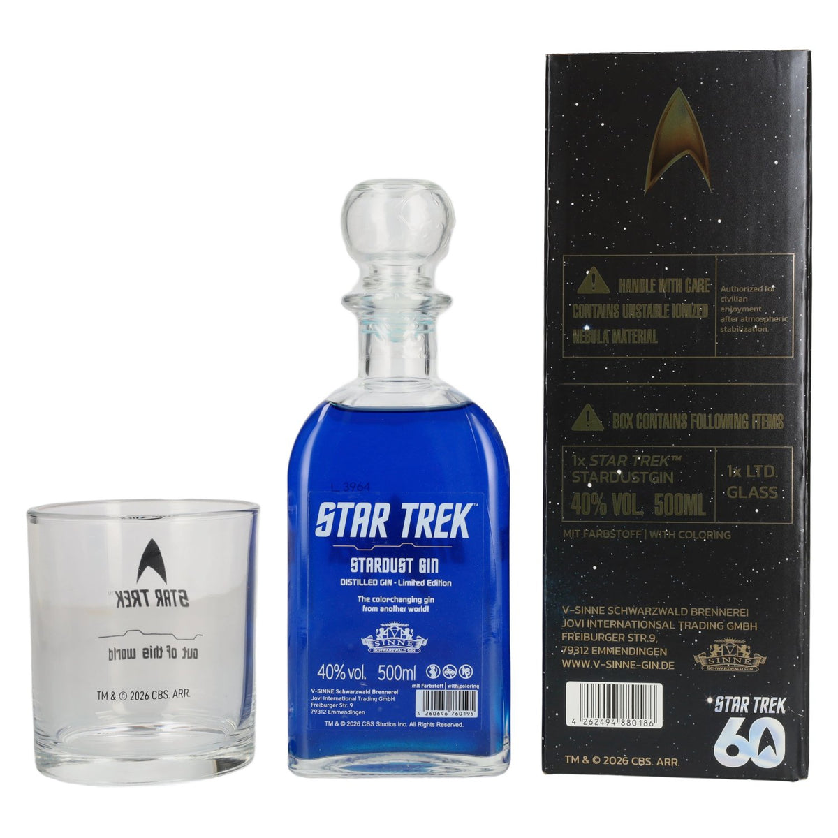 V-Sinne Black Forest STAR TREK Stardust Gin 40% ABV, 0.5 l, in a gift box with a glass