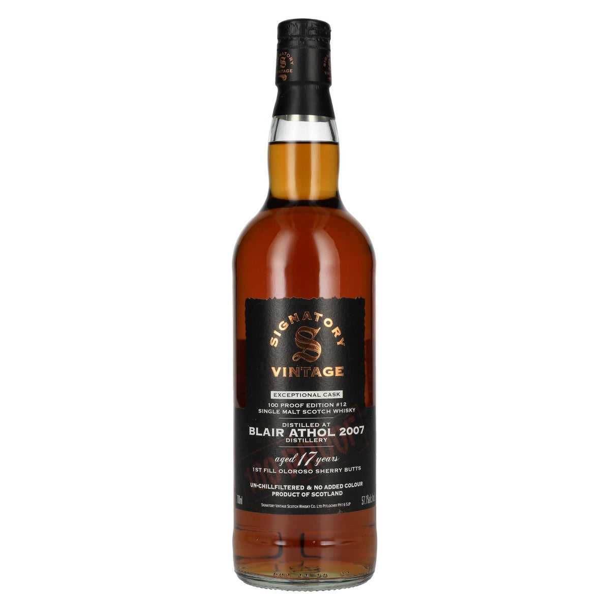 Signatory Vintage 100 Proof Edition Blair Athol 17 ans d'âge, fût d'exception n° 12, 2007, 57,1 % vol., 0,7 l