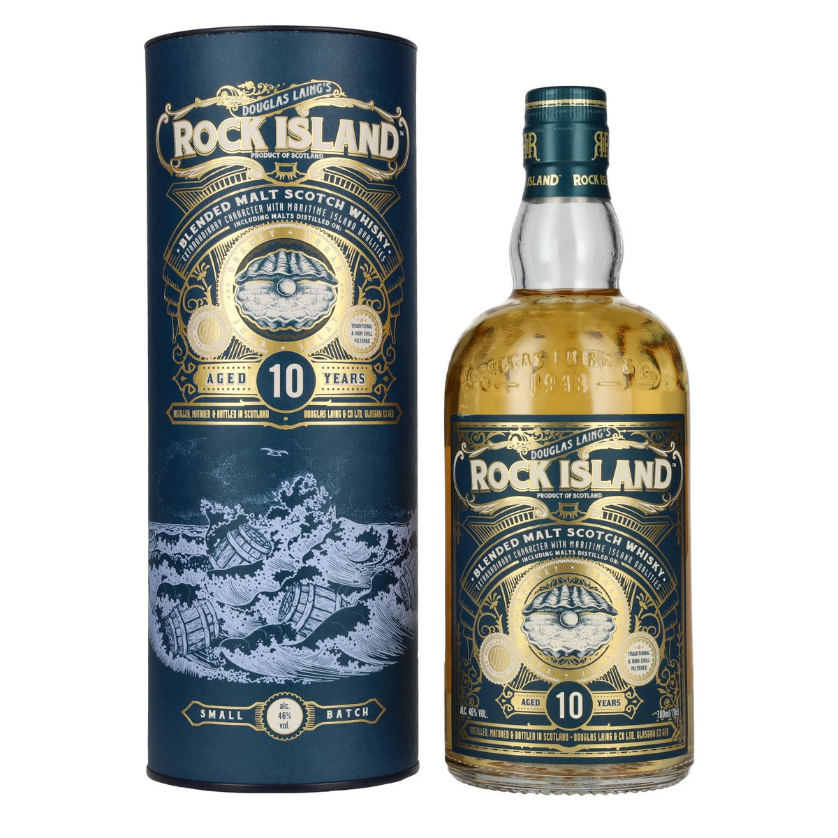 Douglas Laing ROCK ISLAND 10 Years Old Blended Malt 46% ABV 0.7l in a gift box