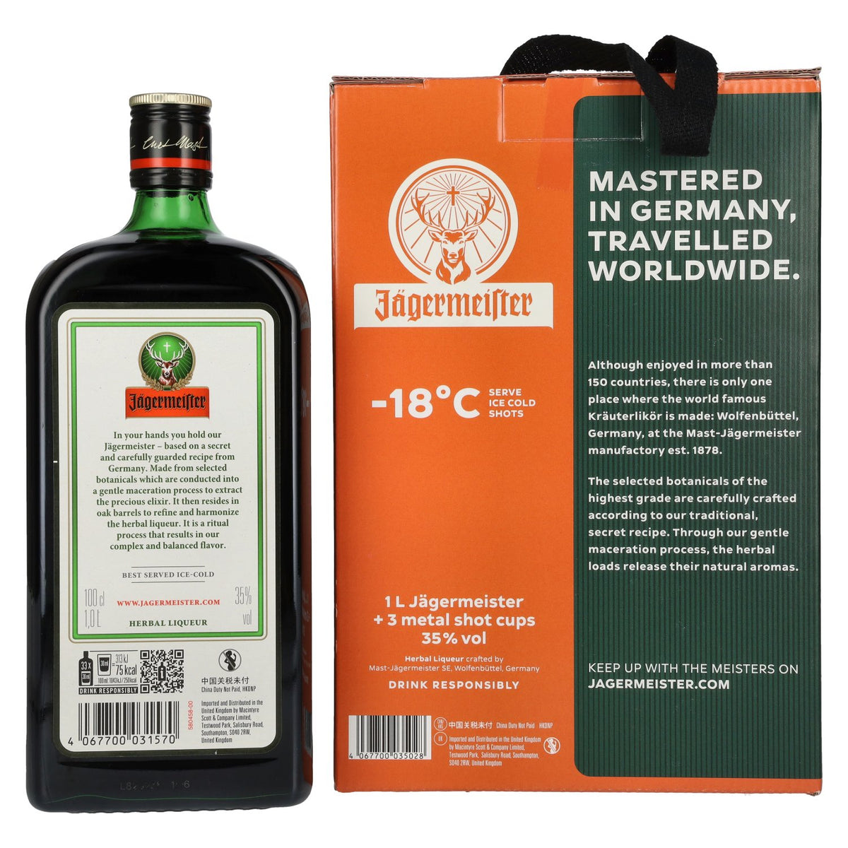 Jägermeister TRAVELLERS' EXCLUSIVE 35% Vol. 1l in gift box with 3 Metal Shot Cups
