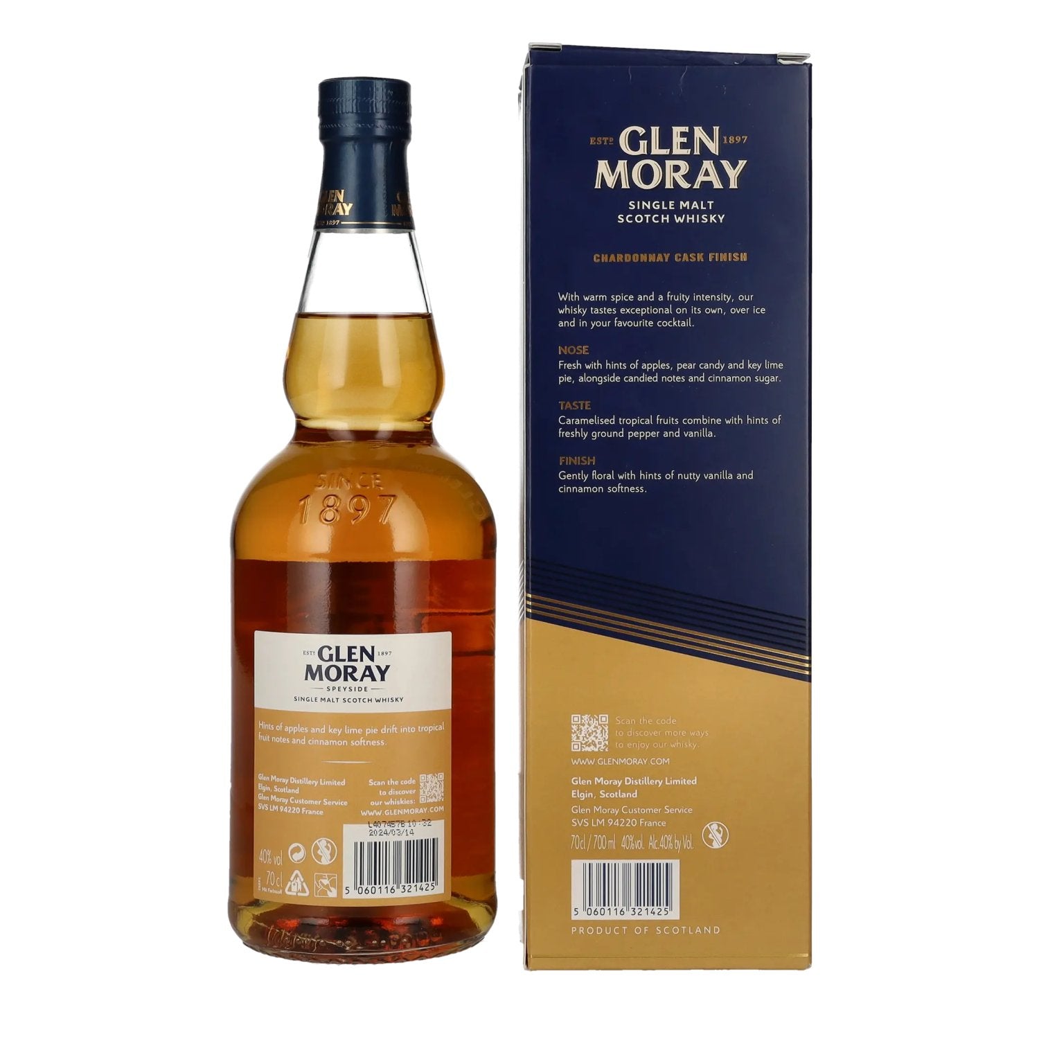 Glen Moray Elgin Classic Chardonnay Cask Finish 40% Vol. 0,7l in Geschenkbox