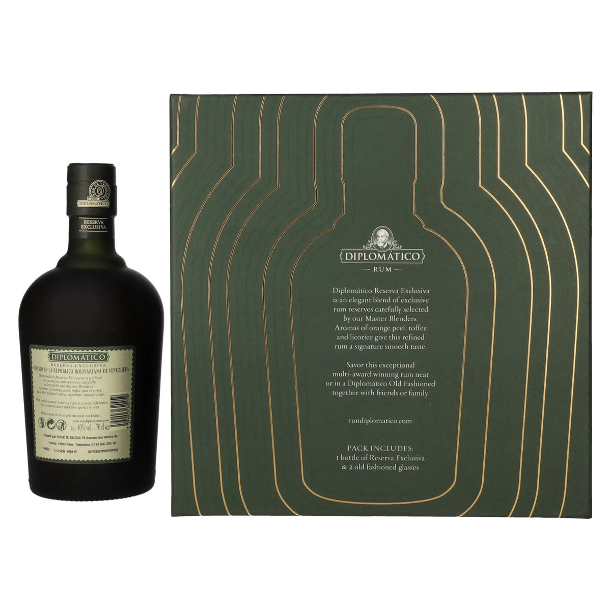 Diplomático RESERVA EXCLUSIVA Roner Antiguo 40% Vol. 0,7l in gift box with 2 glasses