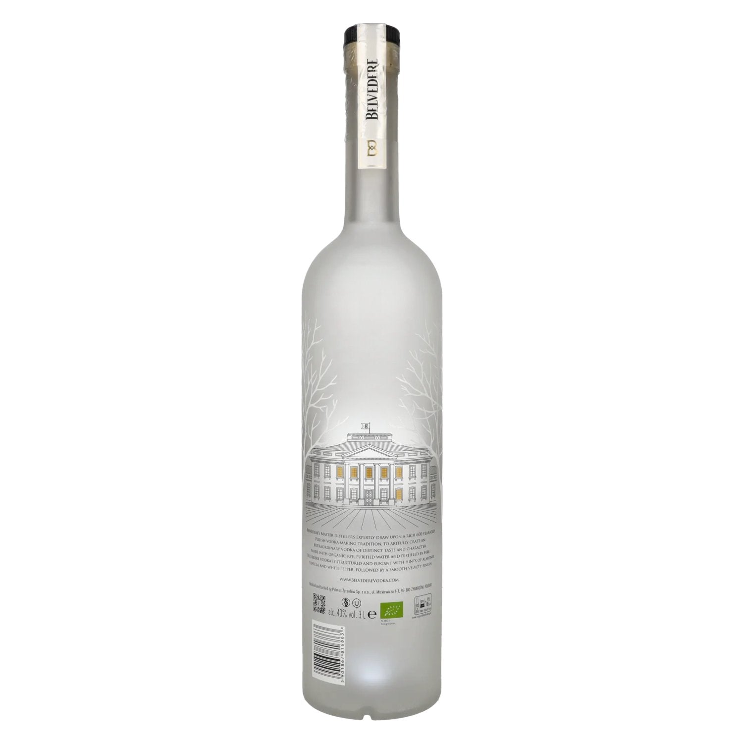 Belvedere Organic Vodka 40% Vol. 3l + autocollant lumineux LED