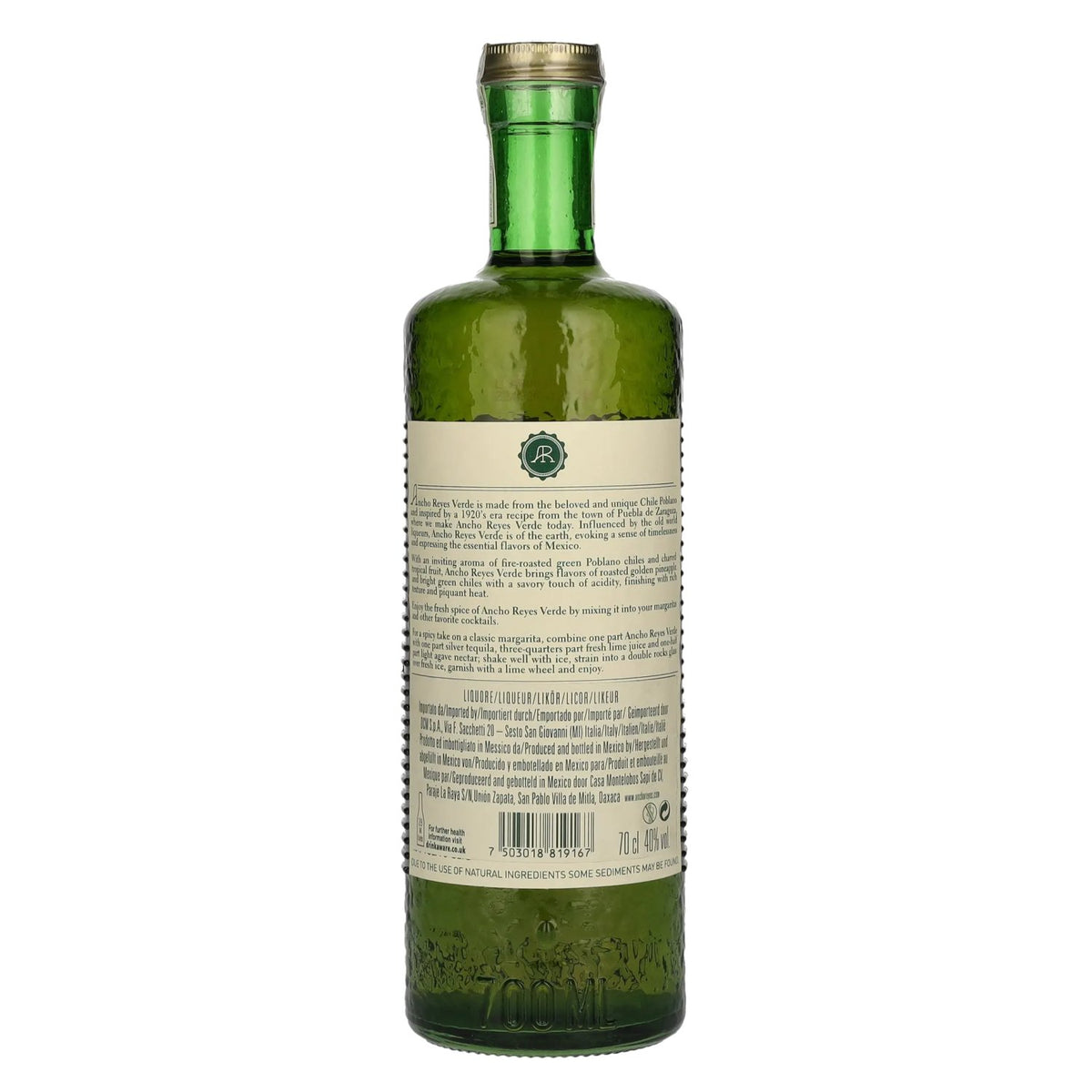 Ancho Reyes VERDE Liqueur de piment poblano 40 % vol. 0,7 l