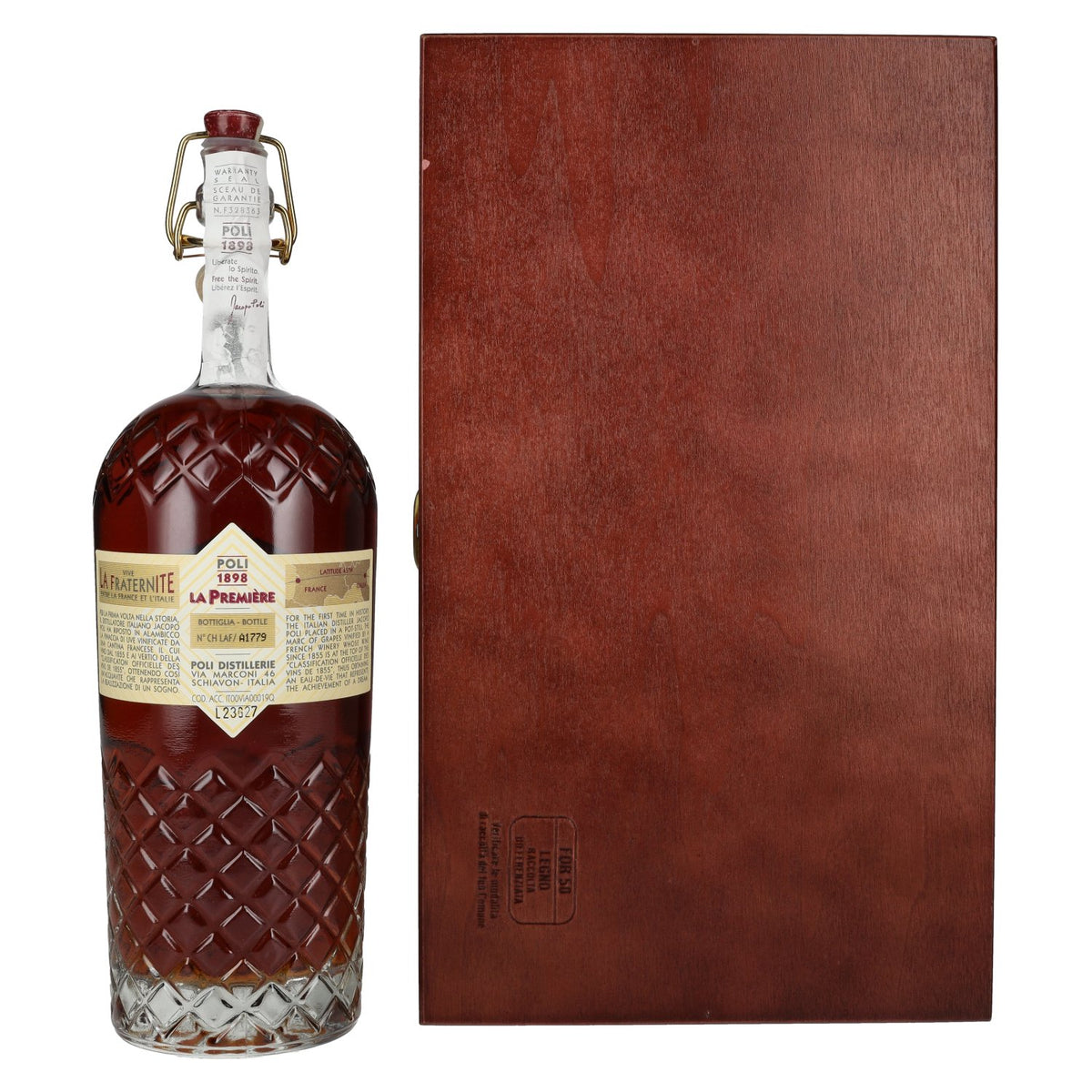 Poli Grappa La Première Acquavite di Vinaccia 46% vol. 0,7l dans une caisse en bois