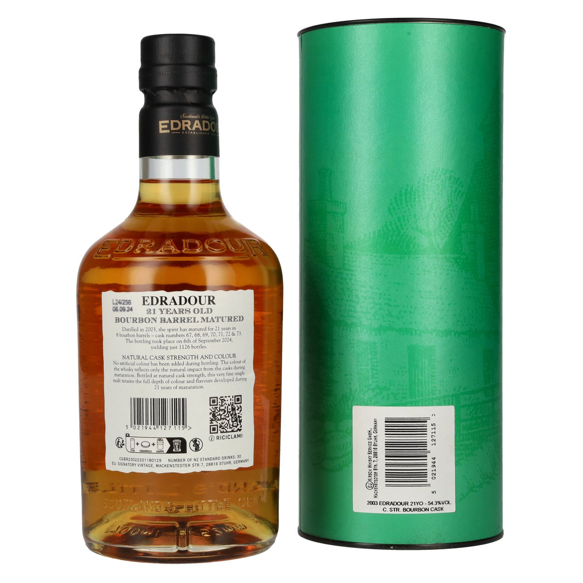 Edradour 21 Years Old Bourbon Barrel Matured Highland Single Malt Whisky 54,3% Vol. 0,7l en coffret cadeau