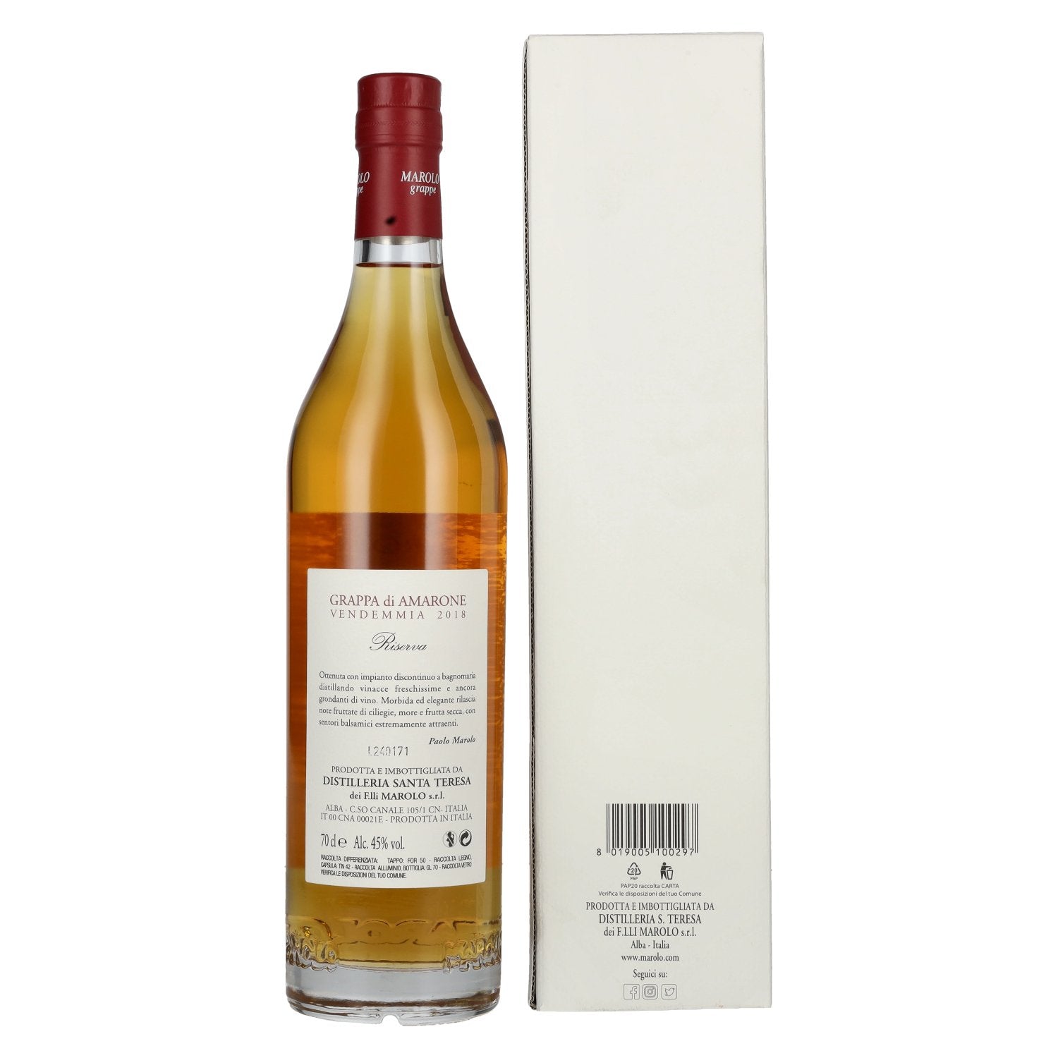 Marolo Alba Grappa di AMARONE 45% vol. 0,7l en boîte cadeau