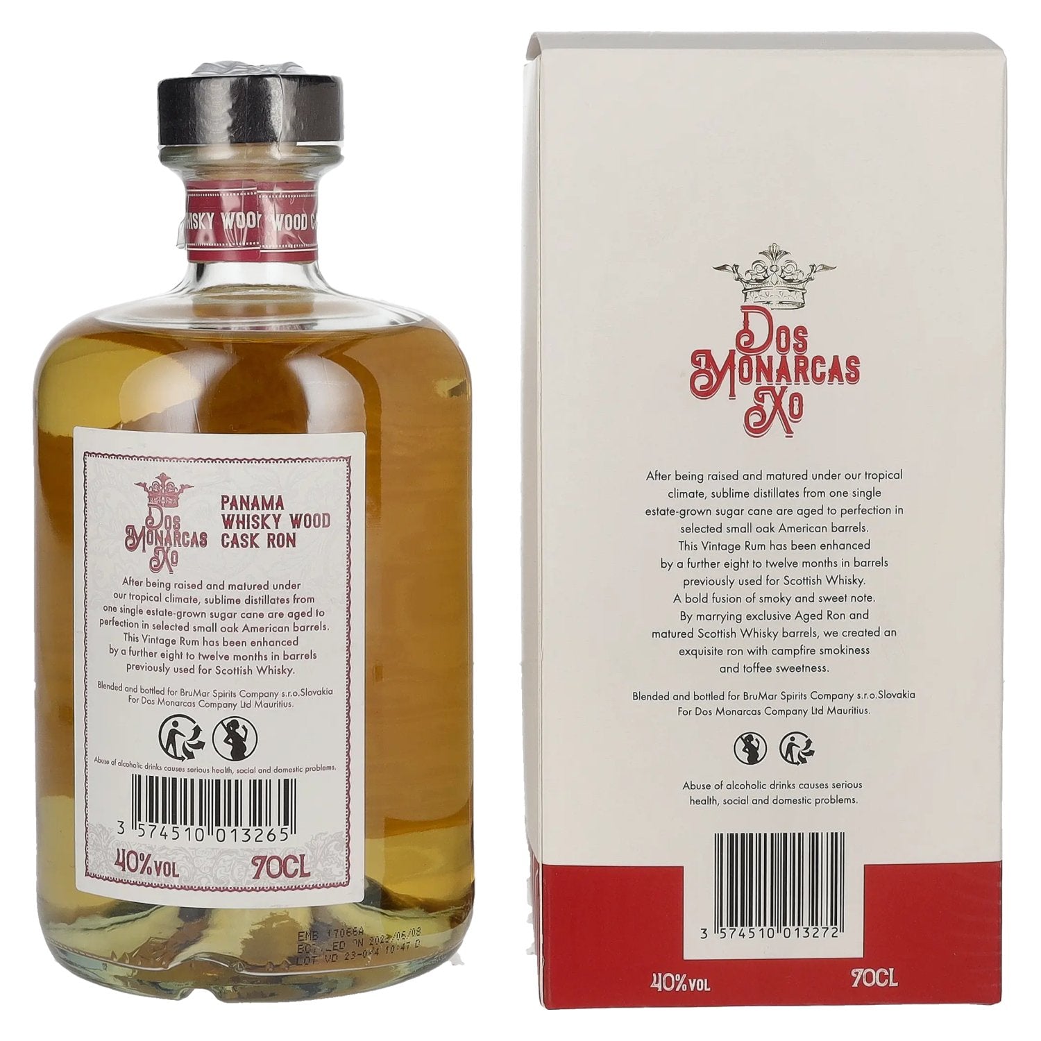 Dos Monarcas XO Panama Whisky Wood Cask Finish Ron 40% Vol. 0,7l in gift box