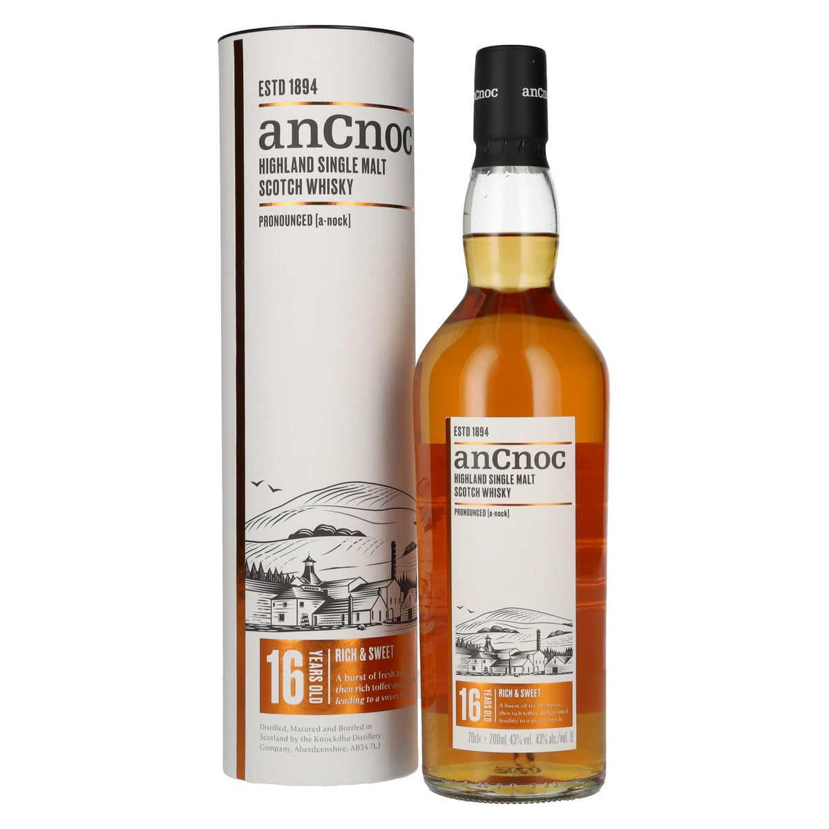 AnCnoc 16 Years Old Highland Single Malt 43% Vol. 0,7l en coffret cadeau