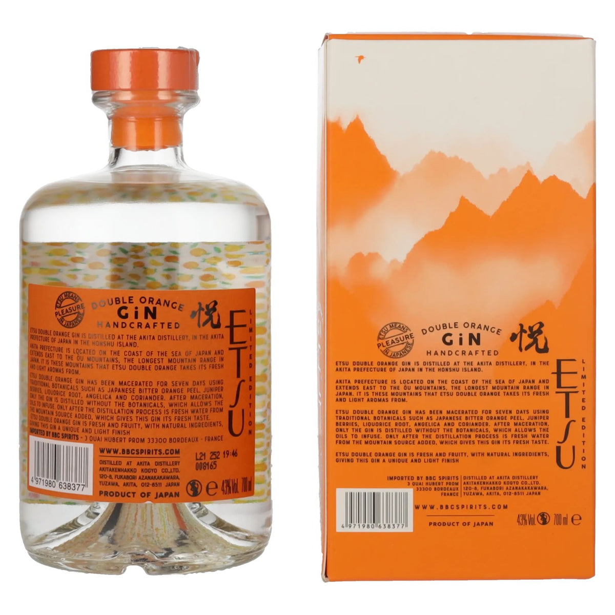 Etsu Gin DOUBLE ORANGE Limited Edition 43% vol. 0,7l en boîte cadeau