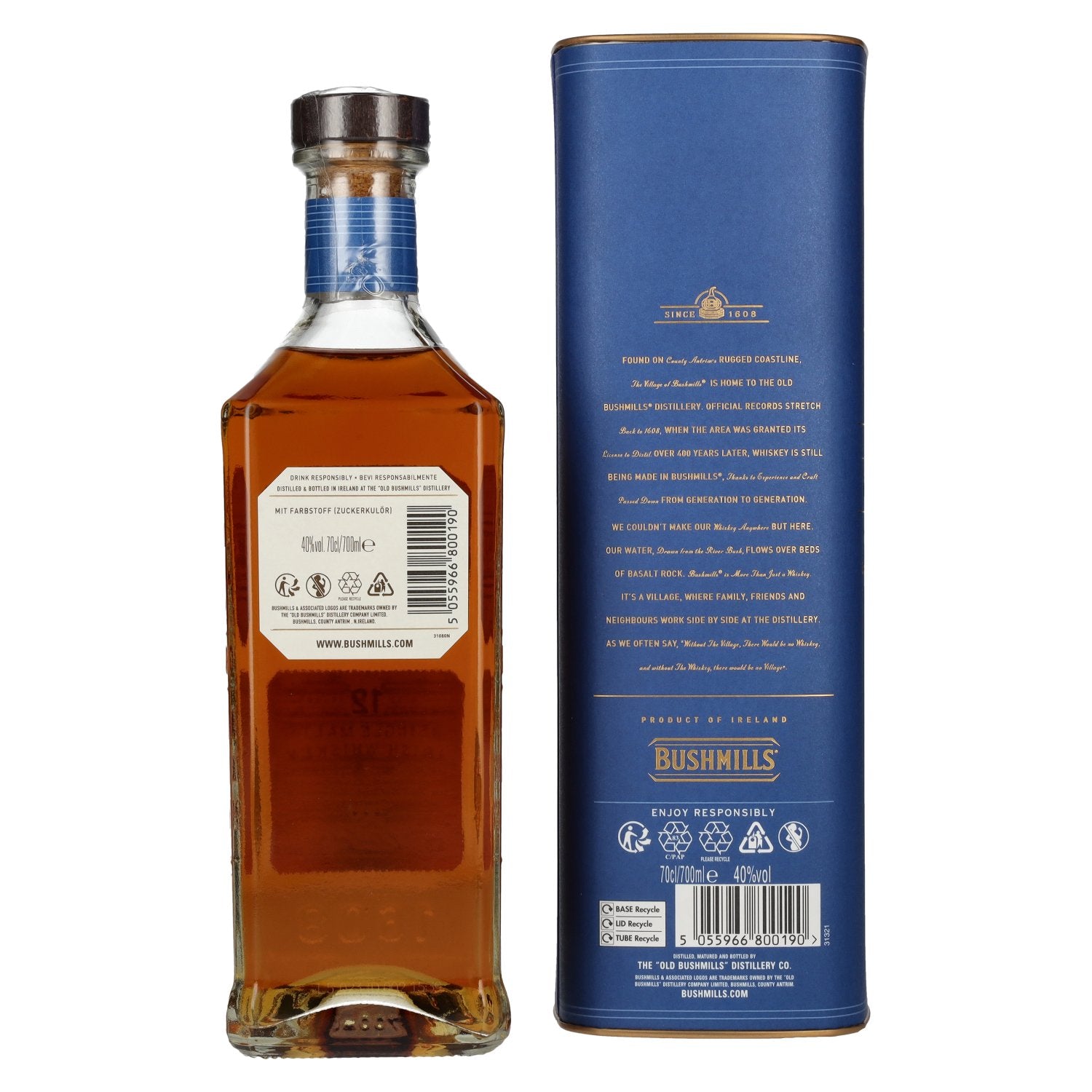 Bushmills 12 Years Old Single Malt Irish Whiskey 40% Vol. 0,7l en boîte cadeau