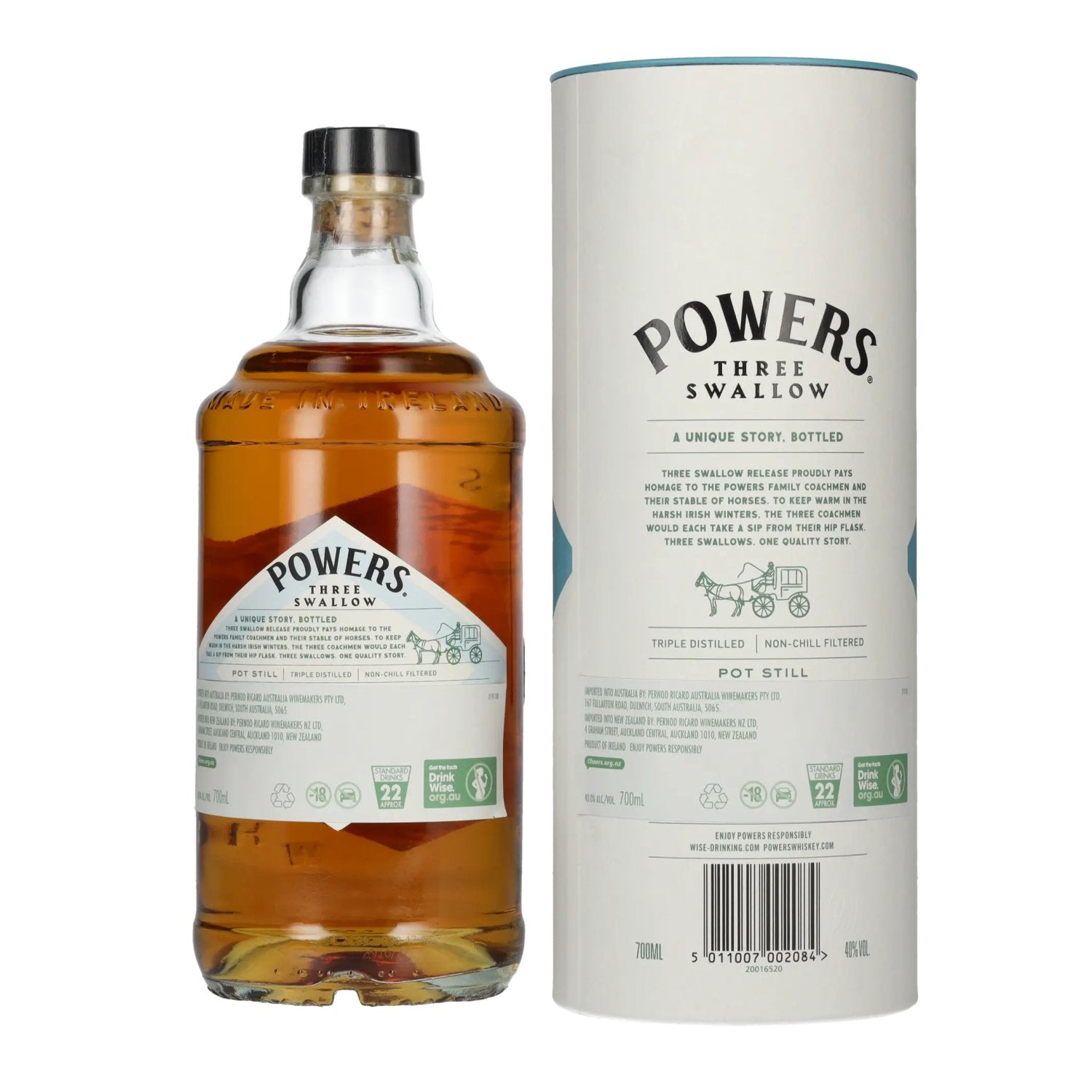 Powers THREE SWALLOW Single Pot Still Irish Whiskey 40% Vol. 0,7l en boîte cadeau