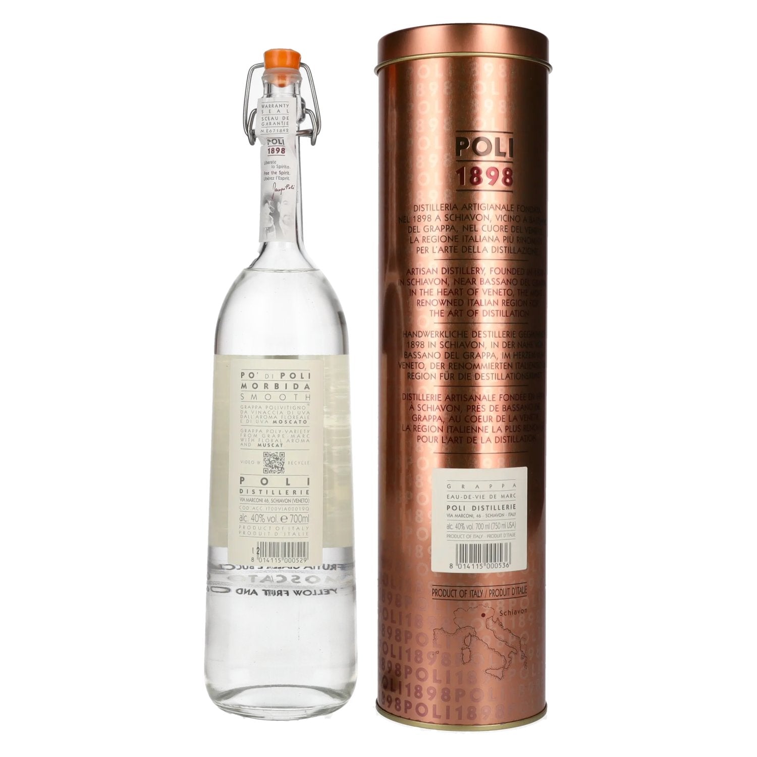 Poli Grappa Po di Poli Morbida Smooth 40% vol. 0,7l en Tinbox