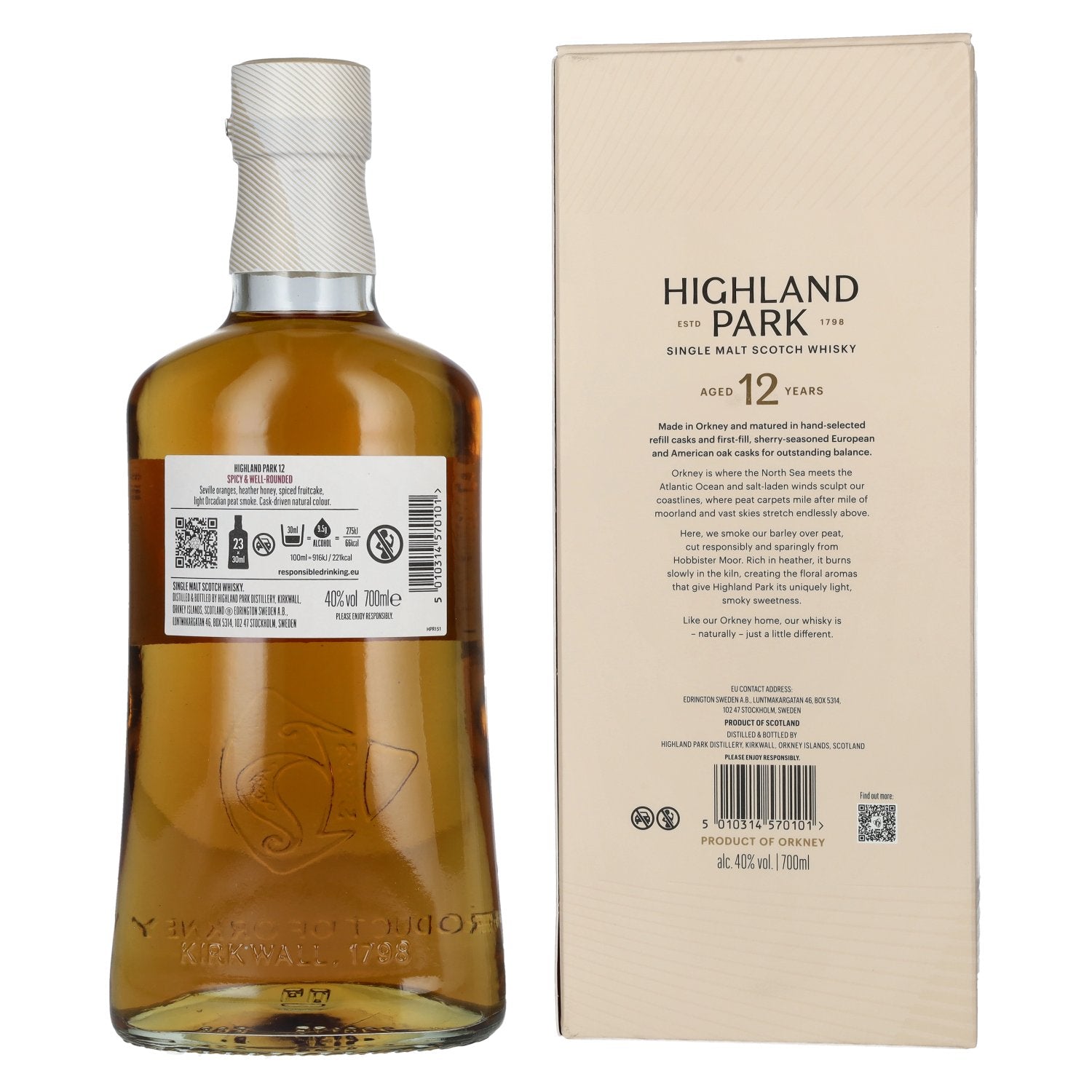 Highland Park 12 ans d'âge, ÉPICÉ ET ÉQUILIBRÉ, 40 % vol., 0,7 l, dans un coffret cadeau