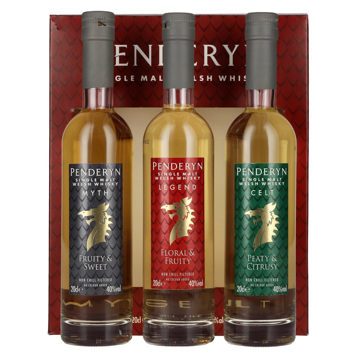 Penderyn MYTH, LEGEND, CELT Single Malt Welsh Whisky 40% Vol. 3x0,2l in gift box