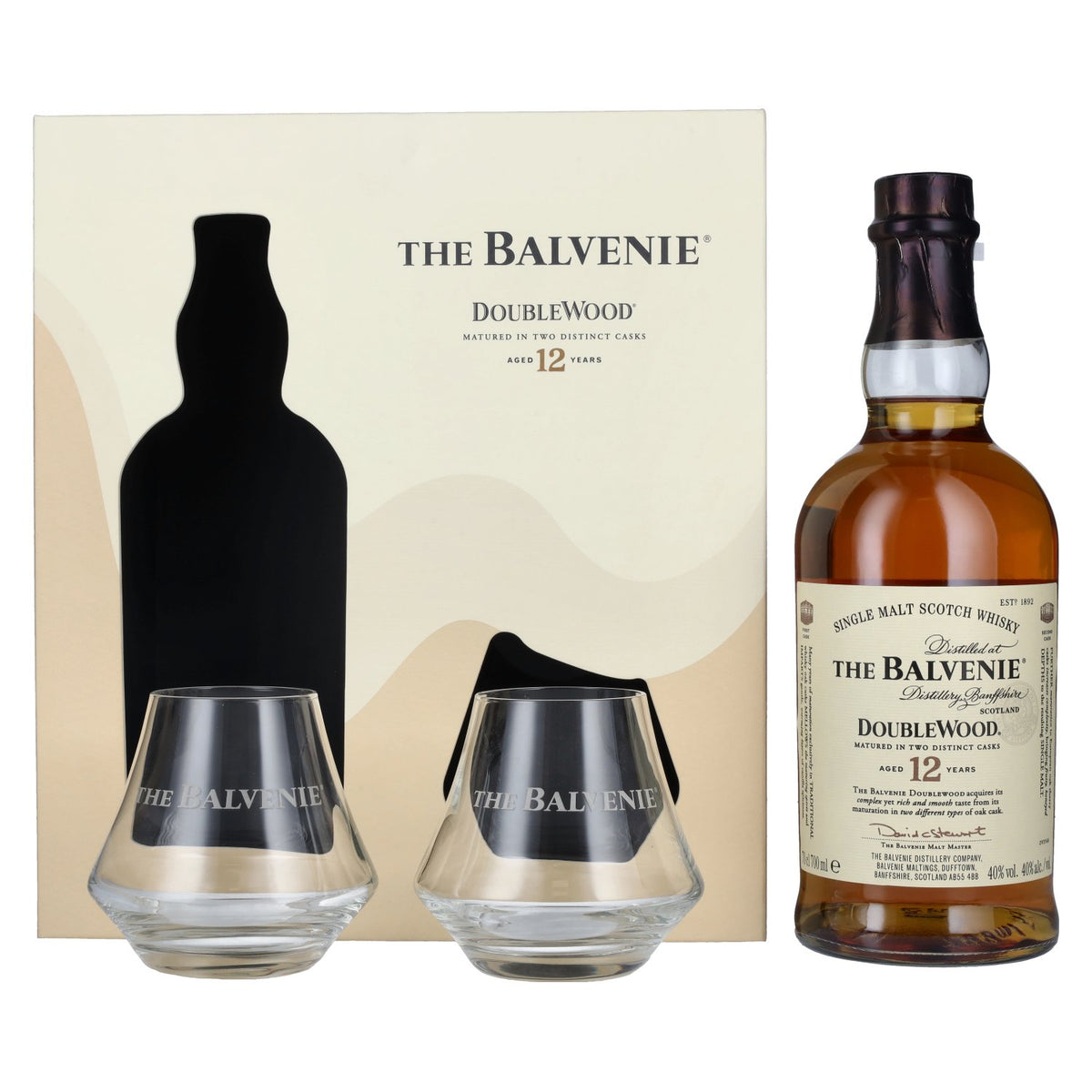 The Balvenie 12 Years Old Double Wood 40% Vol. 0,7l in Geschenkbox mit 2 Gläsern