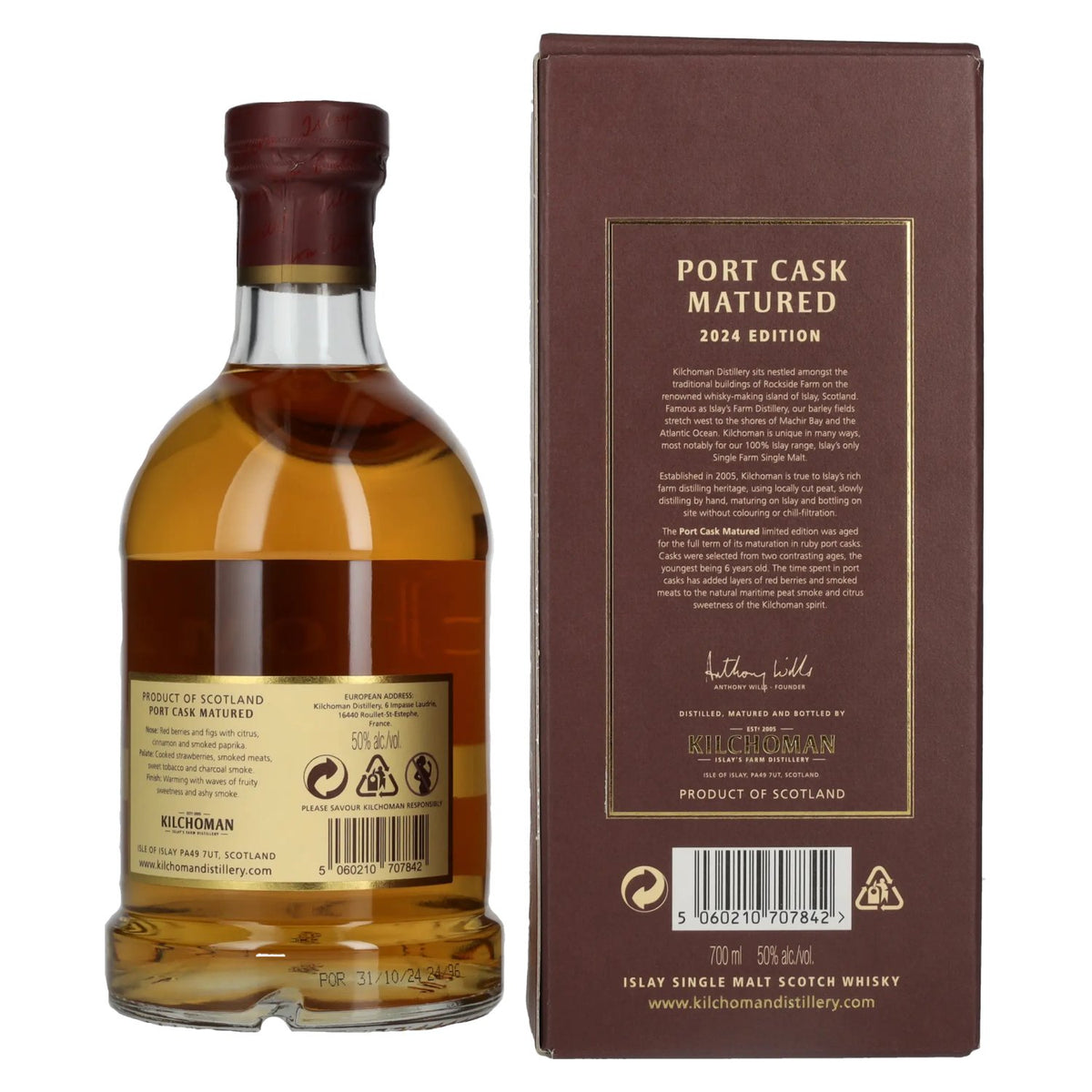 Kilchoman PORT CASK MATURED Single Malt Scotch Whisky Édition limitée 2024 50% vol. 0,7l en coffret cadeau