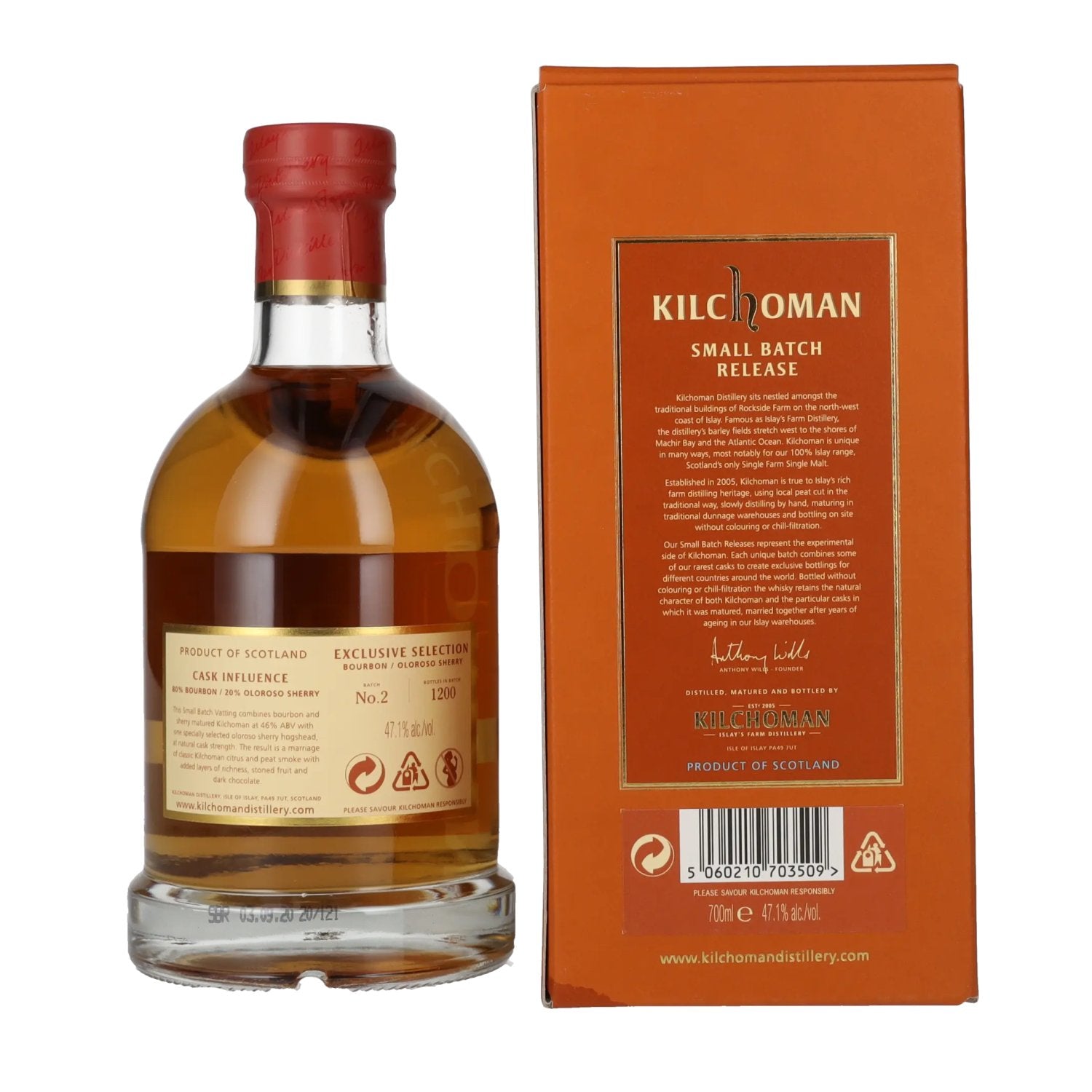 Kilchoman Islay Single Malt Whisky Bourbon/Oloroso Sherry SMALL BATCH 2 47,1% vol. 0,7l en coffret cadeau