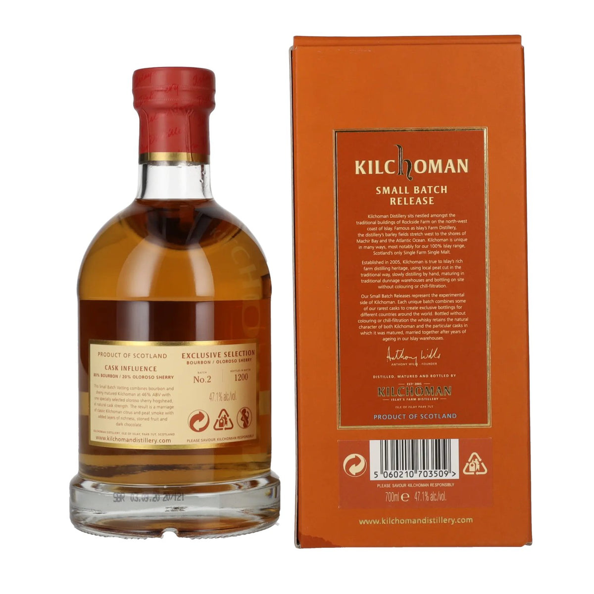 Kilchoman Islay Single Malt Whisky Bourbon/Oloroso Sherry SMALL BATCH 2 47,1% Vol. 0,7l in Geschenkbox