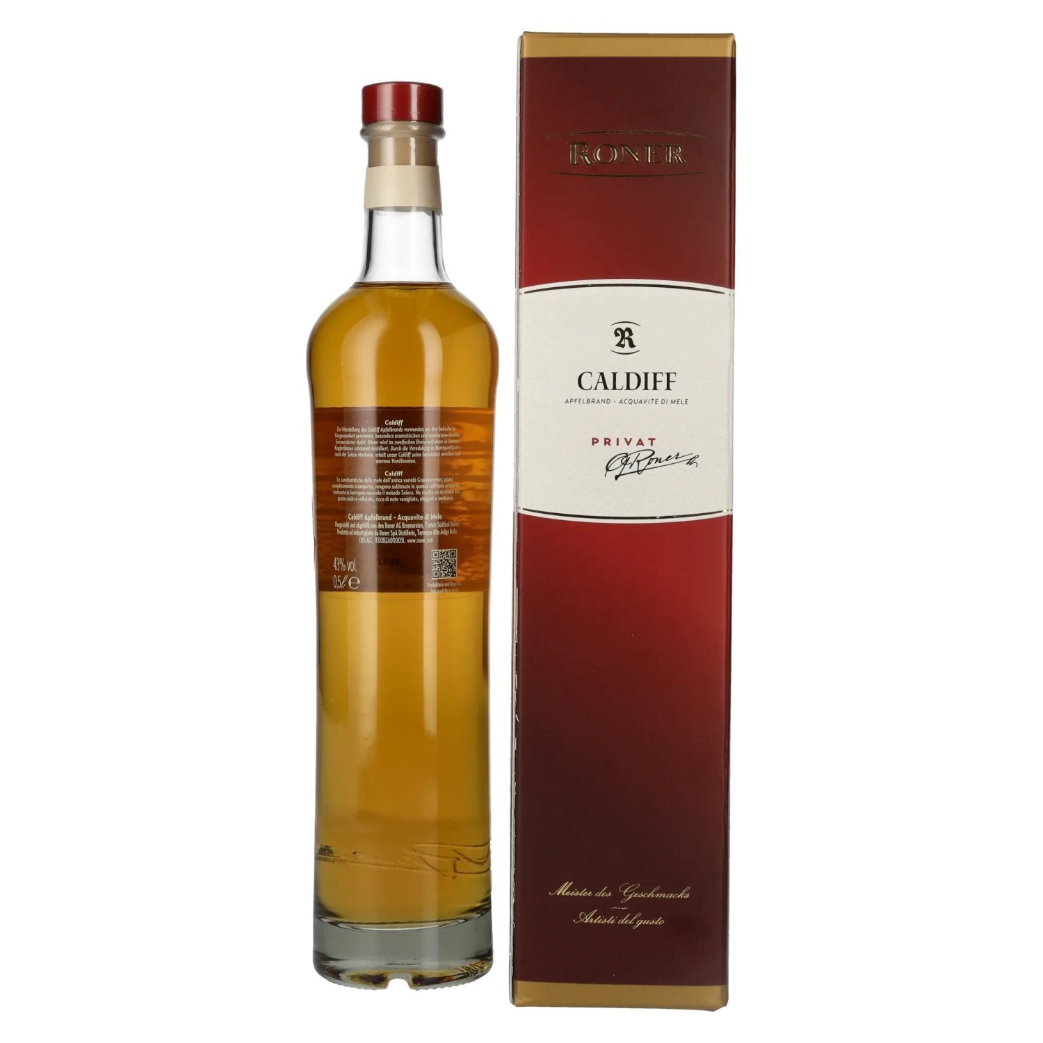 Roner Caldiff Privat Apfelbrand 43% Vol. 0,5l en boîte cadeau