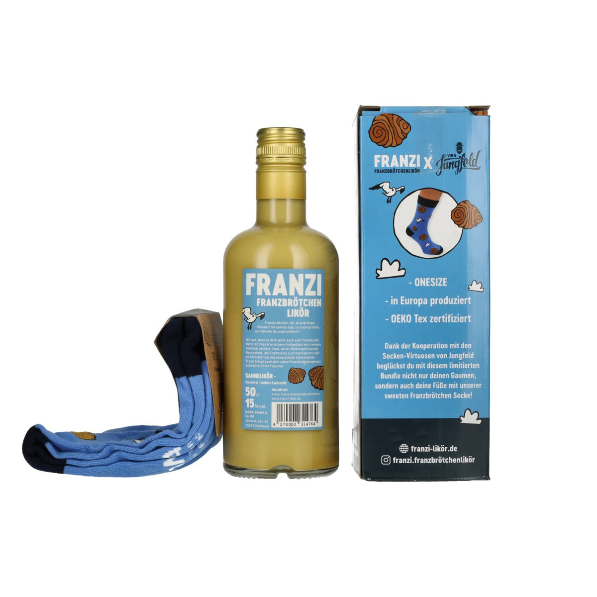 Franzi Franzbrötchen Likör 15% Vol. 0,5l in Geschenkbox mit Socken