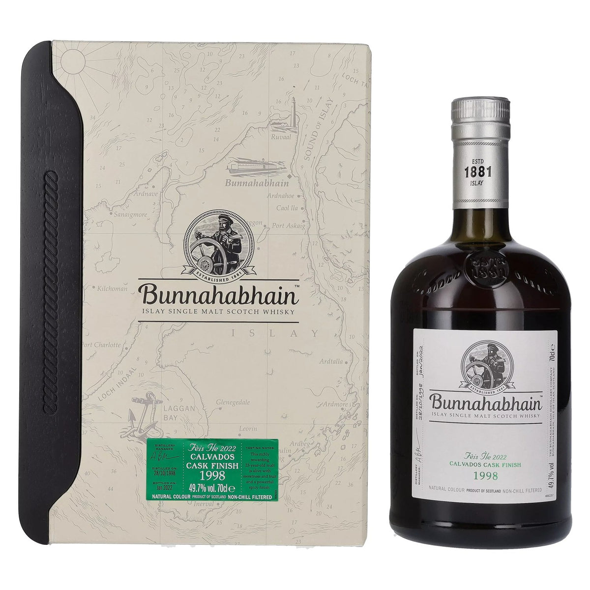 Bunnahabhain Fèis Ìle CALVADOS CASK FINISH 1998 49,7% vol. 0,7l en boîte cadeau
