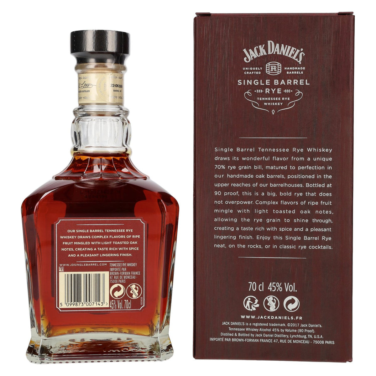 Whisky Jack Daniel's Tennessee SINGLE BARREL RYE, 45 % vol., 0,7 l, dans un coffret cadeau