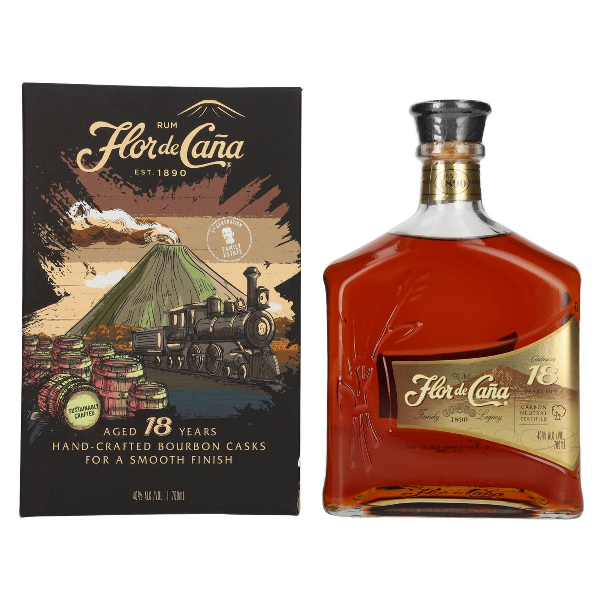 Flor de Caña 18 Years Old Family Estate 40% ABV 0.7l in a gift box