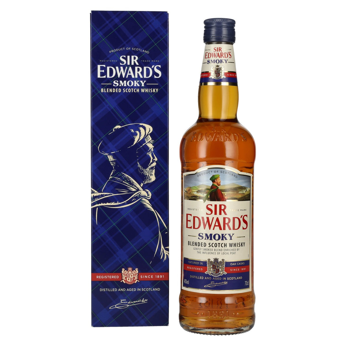 Sir Edward's SMOKY Blended Scotch Whisky 40% vol. 0,7l en boîte cadeau
