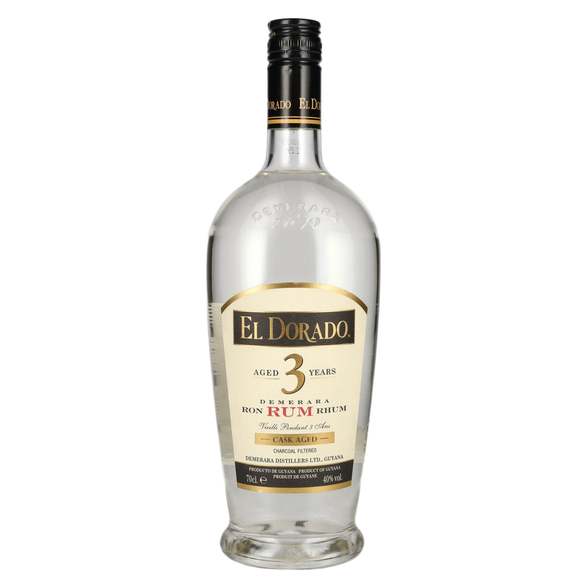 El Dorado 3 ans d'âge, rhum Demerara vieilli en fût, 40 % vol., 0,7 l