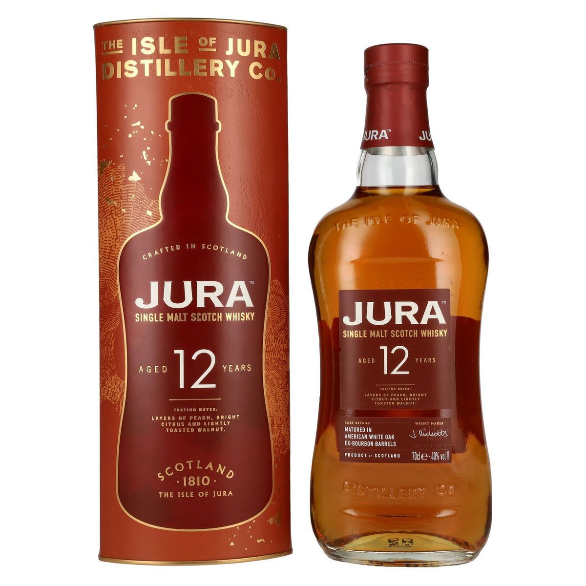 Whisky écossais single malt Jura 12 ans d'âge, 40 % vol., 0,7 l, dans un coffret cadeau