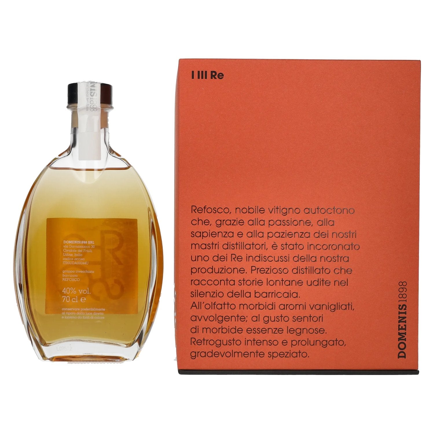 Domenis 1898 I III RE REFOSCO grappa invecchiata barricata 40% vol. 0,7l en boîte cadeau